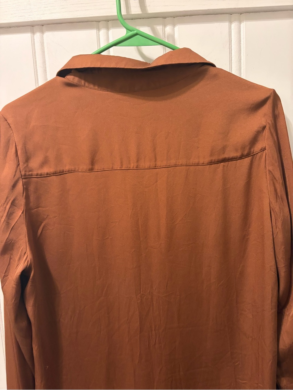 Quince Womens M 90% Silk Stretch Button Down Shirt Copper Brown High Low - Picture 11 of 11